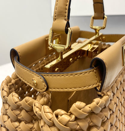 FI Peekaboo Mini Light Brown Braided Bag For Woman 18cm/7in