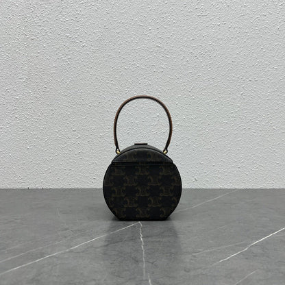 CE Round Box Triomphe In Triomphe Canvas Tan For Women 5in/12cm