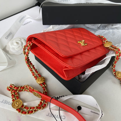 ChanelSmall Flap Bag Gold Hardware Red For Women, Women’s Handbags, Shoulder Bags 7.5in/19cm AP2840