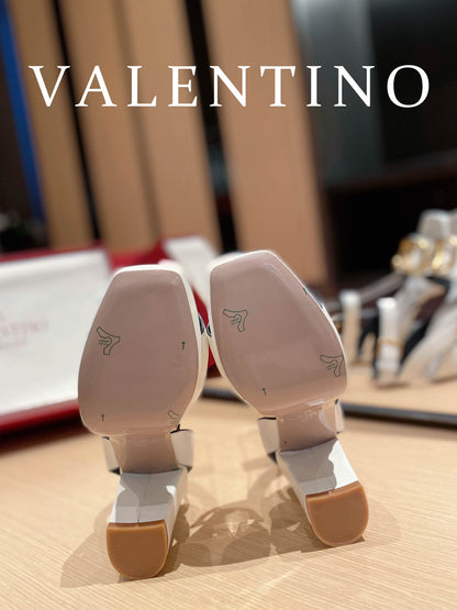 Valentino Garavani Strap Heeled Sandals With V Logo Signature Embellishment White For Women