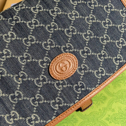 gg Children&#8217;s gg  Messenger Bag Dark Blue And Ivory Eco Washed Organic gg Jacquard Denim For Women  11.4in/29cm gg