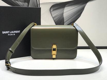 YSSL Le Carre Satchel In Box Dark Green For Women 9in/23cm YSL