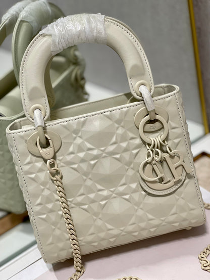 DI Mini Lady Bag Latte Cannage with Beaded Motif, Beige, For Women Women’s Handbags, Crossbody Bags, 18cm CD M0505INEA_M030