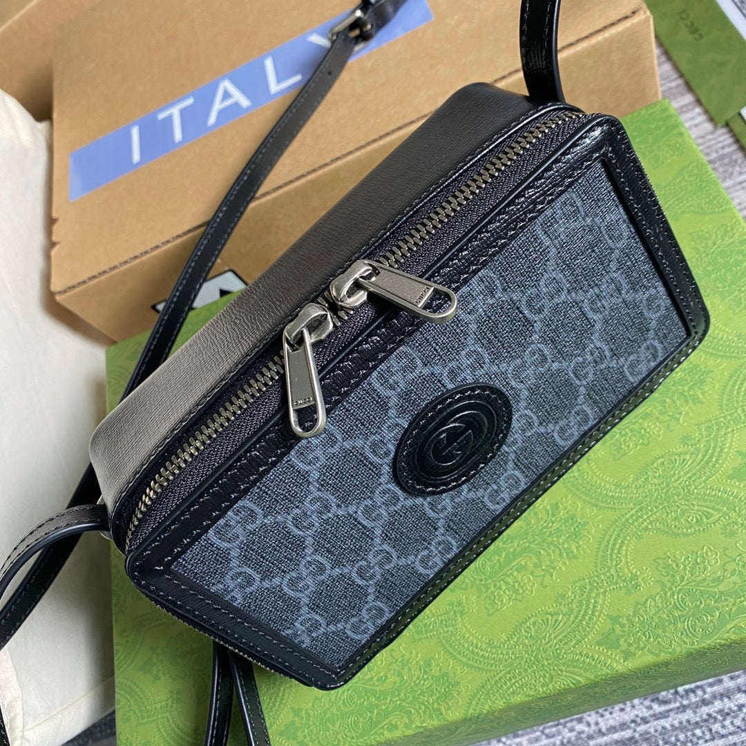 gg Mini Bag With Interlocking G Black gg Supreme Canvas For Women 9in/23cm gg