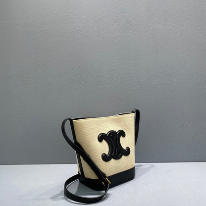 CE Small Bucket Cuir Triomphe In Textile Beige/Black For Women 9in/22cm
