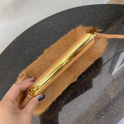 FI First Small Brown Fox Fur Bag For Woman 26cm/10in