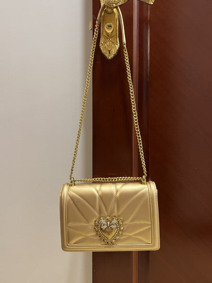 DG Large Devotion Bag In Quilted Nappa Gold For Women 10in/26cm DG