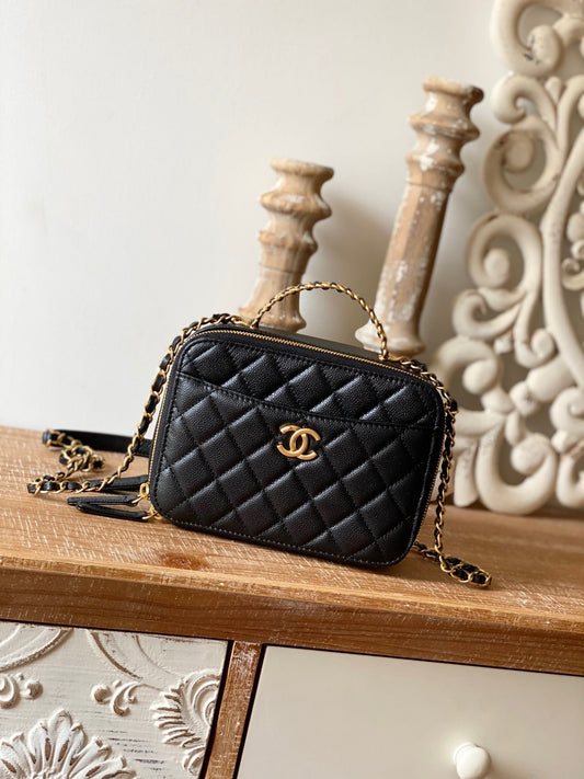 Chanel Small Vanity Case Gold Hardware Black For Women, Women’s Handbags, Shoulder Bags 5.9in/15cm AS3228 B08008 94305