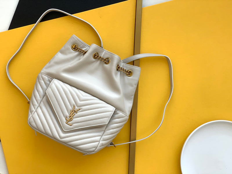 YSSL Joe Backpack In Monogram With Bronze-Toned Hardware White For Women 11.5in/22cm YSL 6726091EL079207