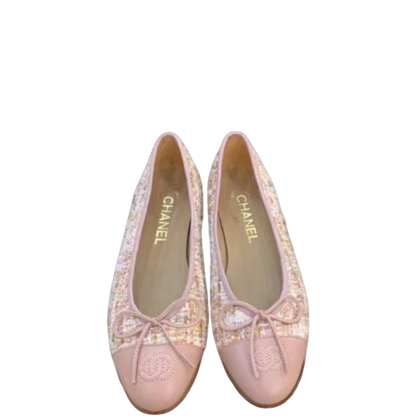 CHL LIGHT PINK BALLERINA FLATS TWEED AND GROSGRAIN