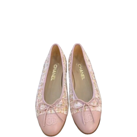 CHL LIGHT PINK BALLERINA FLATS TWEED AND GROSGRAIN