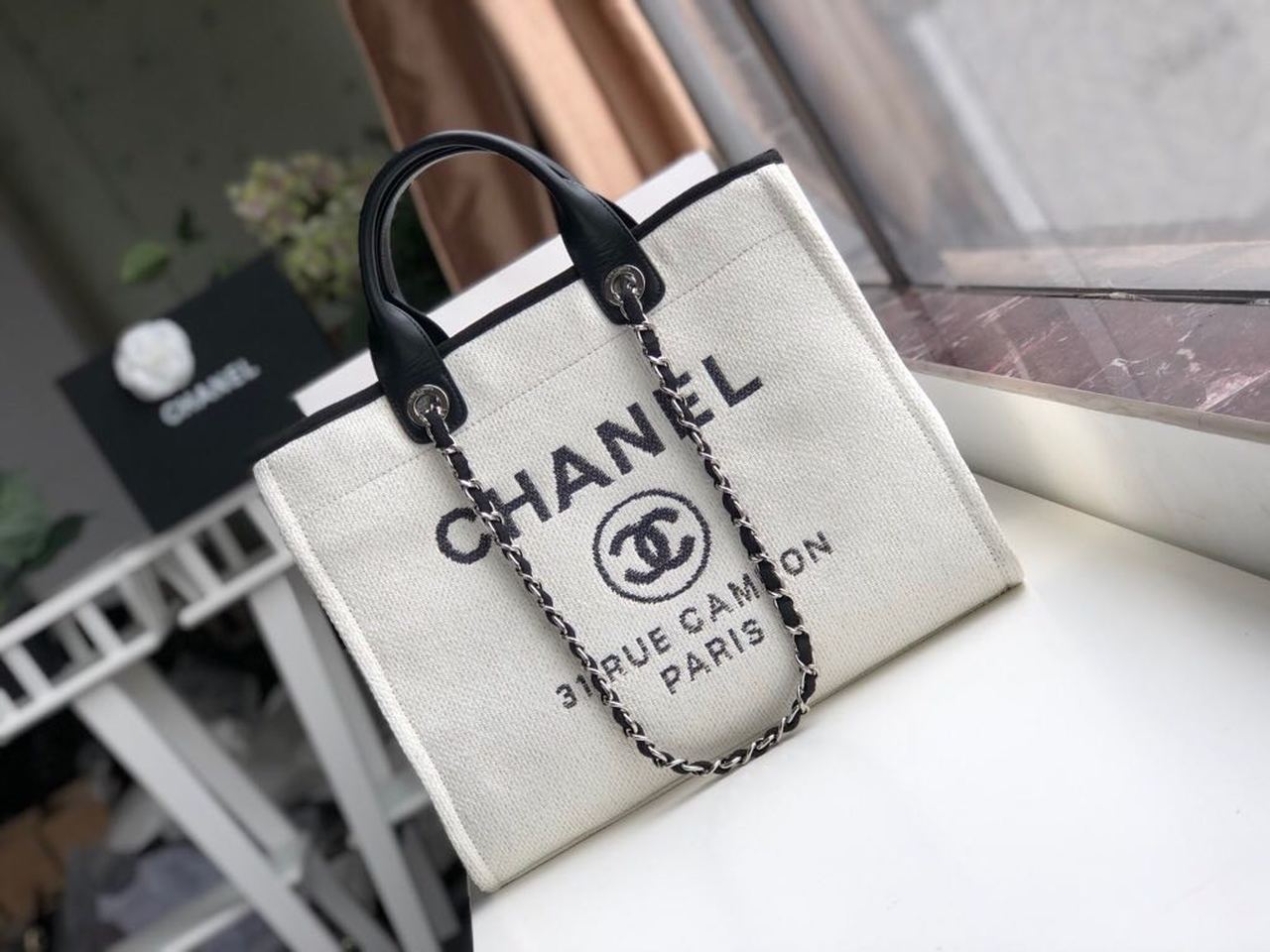 ChanelSmall Shopping Bag Silver Hardware White For Women, Women’s Handbags, Shoulder Bags 15.2in/39cm AS3257
