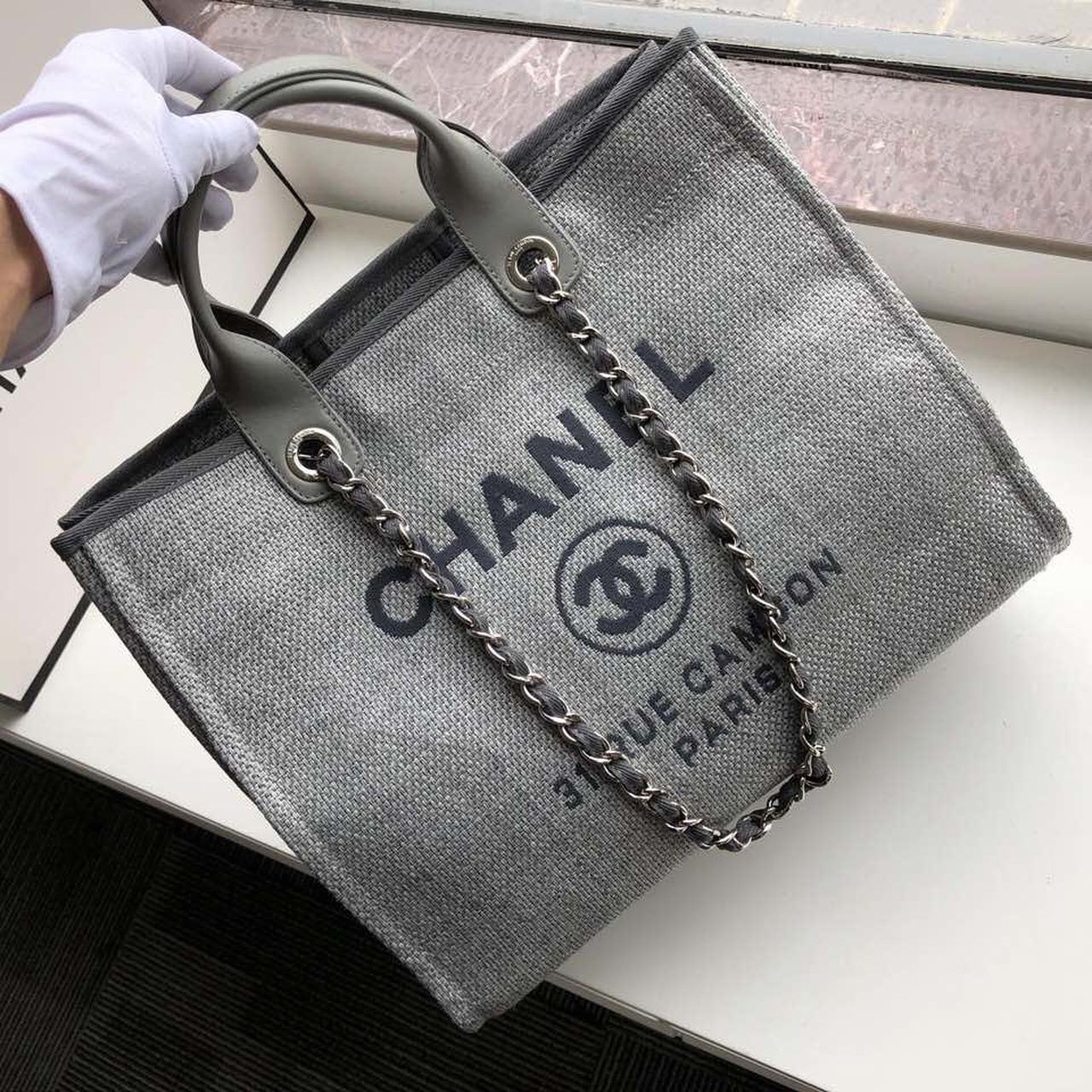 ChanelSmall Shopping Bag Silver Hardware Grey For Women, Women’s Handbags, Shoulder Bags 15.2in/39cm AS3257