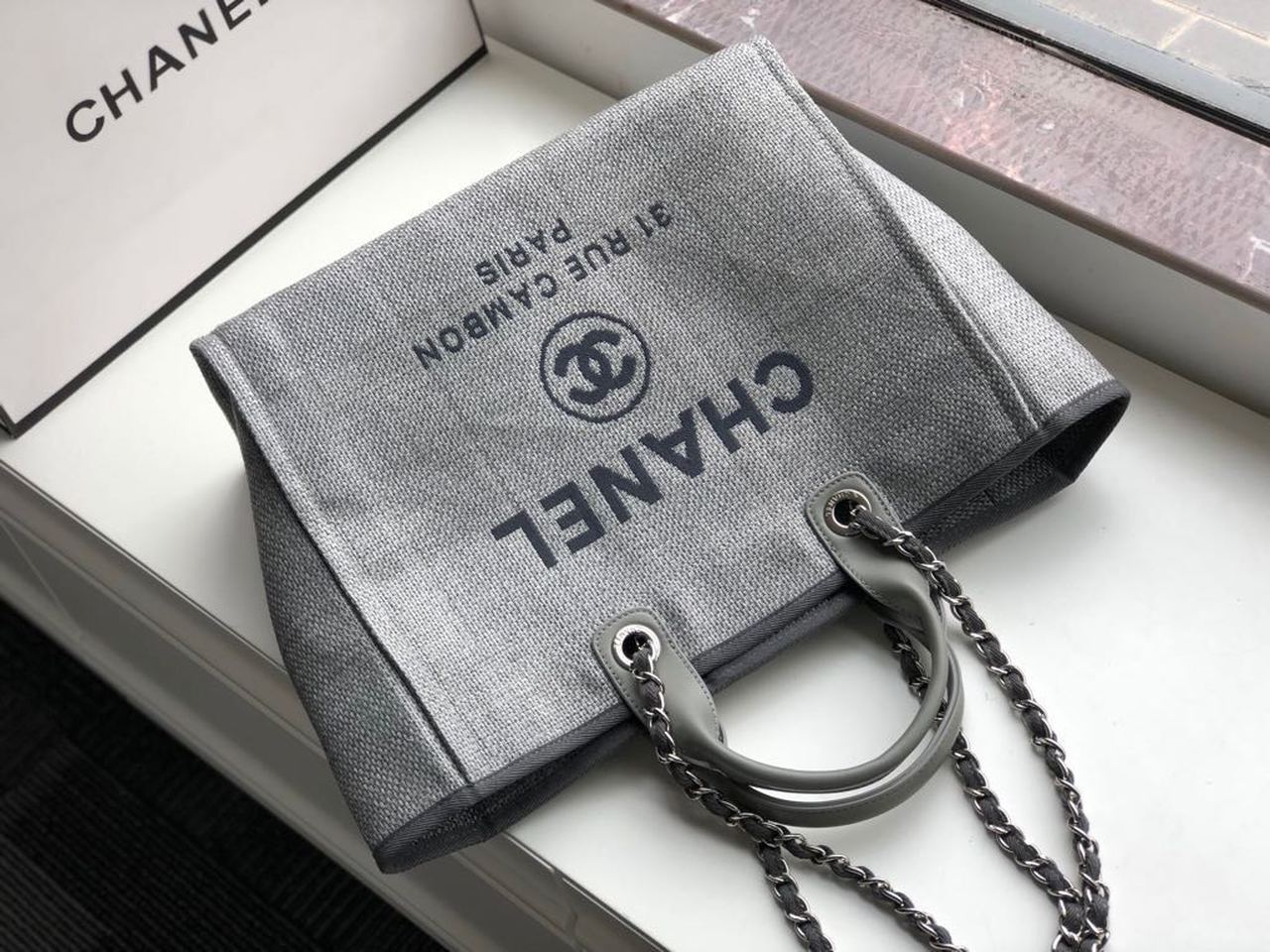 ChanelSmall Shopping Bag Silver Hardware Grey For Women, Women’s Handbags, Shoulder Bags 15.2in/39cm AS3257