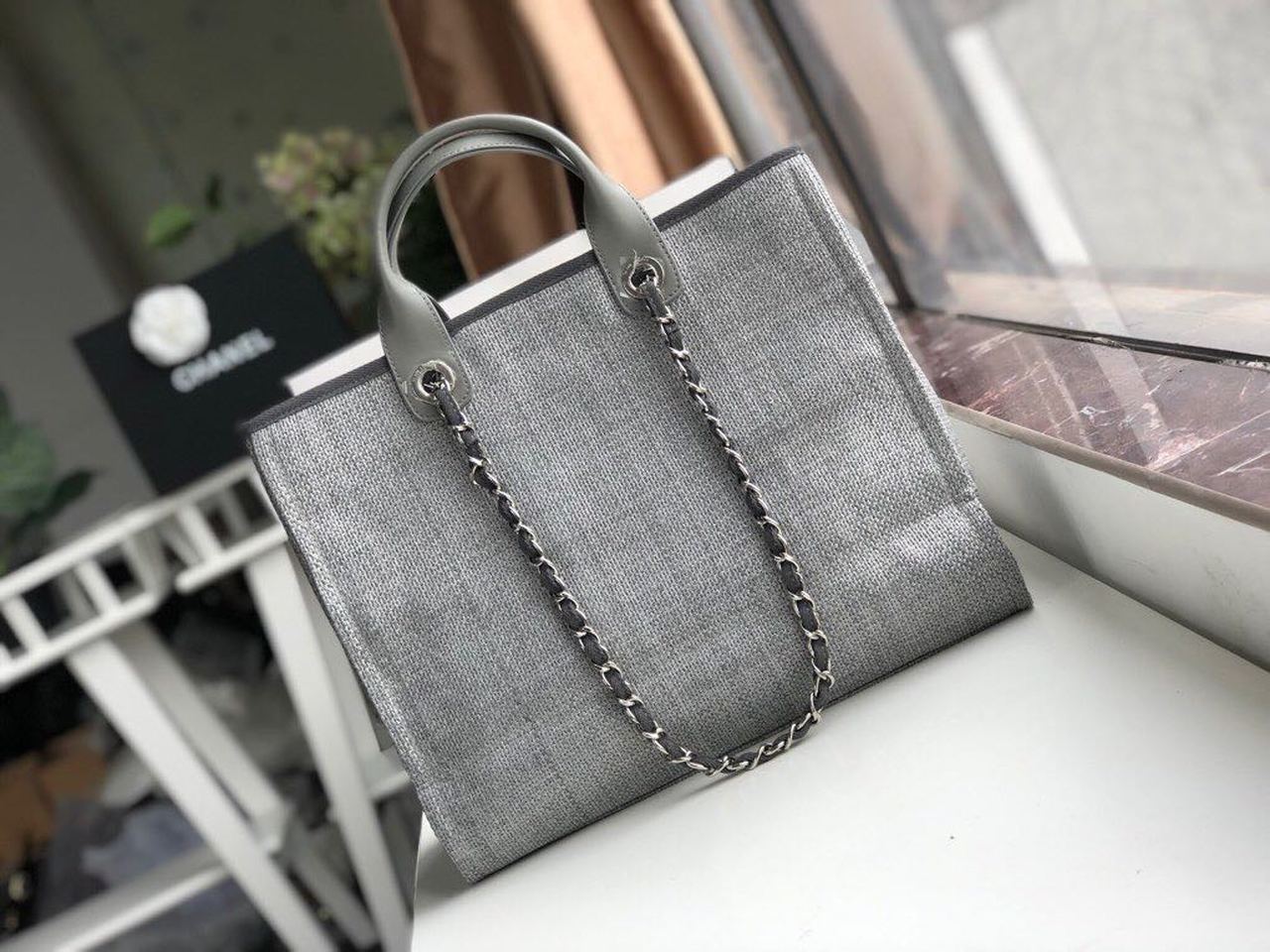 ChanelSmall Shopping Bag Silver Hardware Grey For Women, Women’s Handbags, Shoulder Bags 15.2in/39cm AS3257