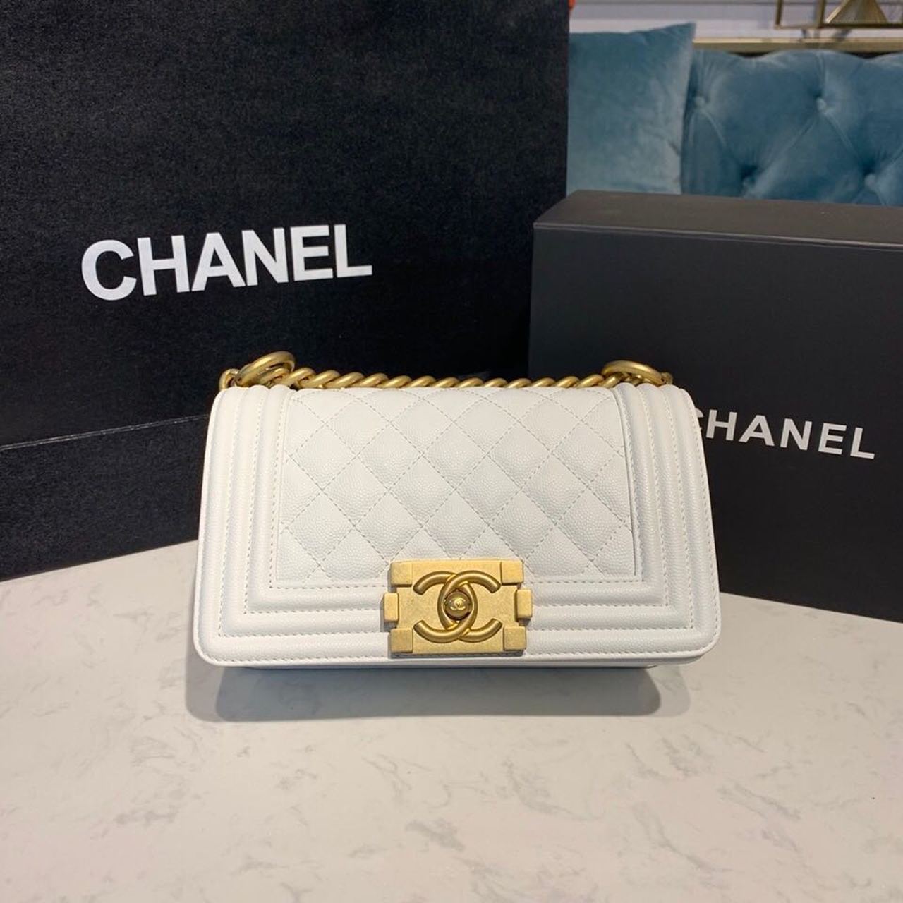 ChanelSmall Boy Handbag White For Women, Women’s Bags, Shoulder And Crossbody Bags 7.8in/20cm A67085