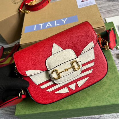 gg x Adidas Horsebit 1955 Mini Bag Red For Women, Women&#8217;s Bags 8.1in/21cm gg 658574 U3ZDG 6563