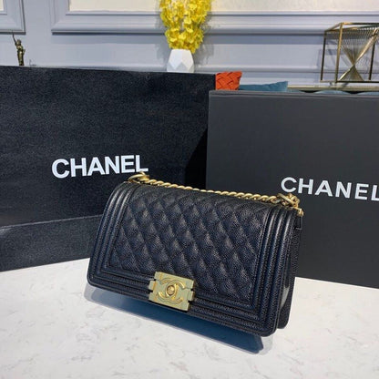 CHL Boy Handbag Gold Toned Hardware Black For Women, Women&#8217;s Bags, Shoulder And Crossbody Bags 9.8in/25cm A67086