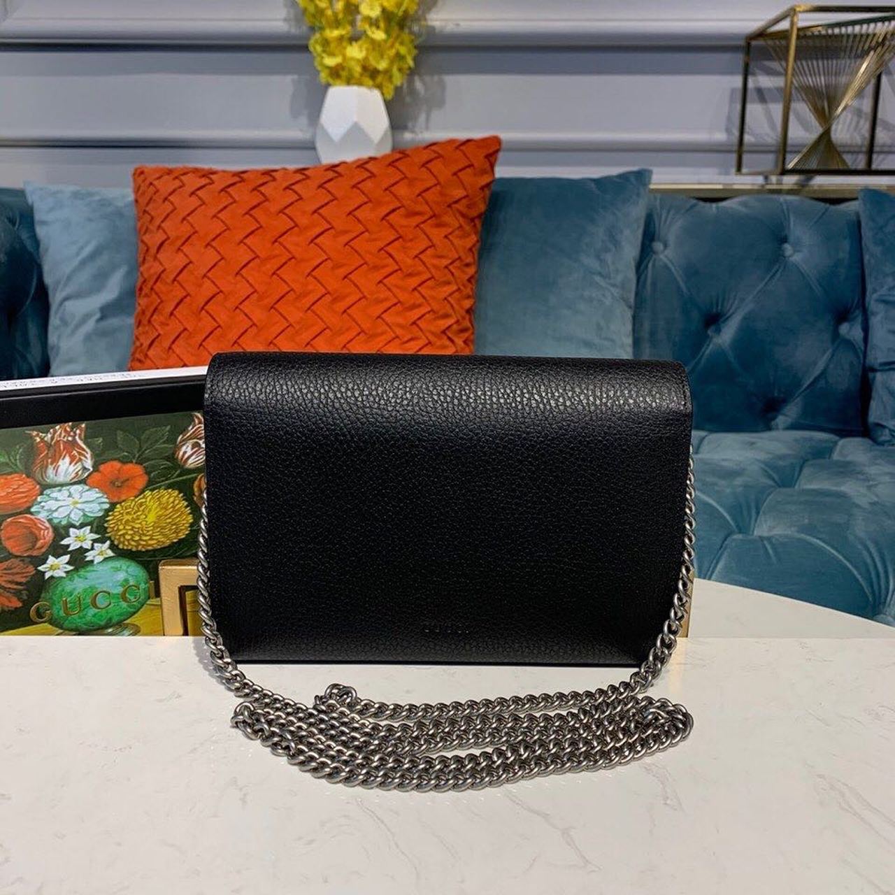 gg Dionysus Mini Chain Bag Black Metal-Free Tanned For Women 8in/20cm gg 401231 CAOGN 8176