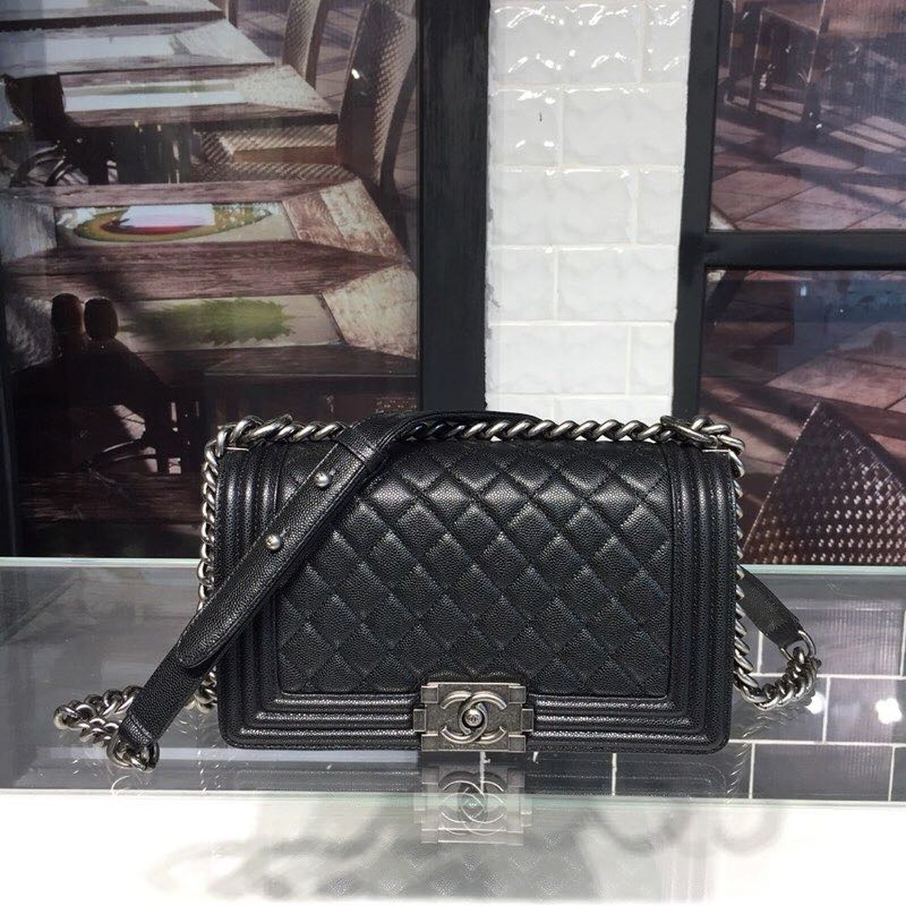 CHL Boy Handbag Silver Hardware Black For Women, Women&#8217;s Handbags, Shoulder And Crossbody Bags 9.8in/25cm A67086