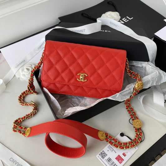 ChanelSmall Flap Bag Gold Hardware Red For Women, Women’s Handbags, Shoulder Bags 7.5in/19cm AP2840