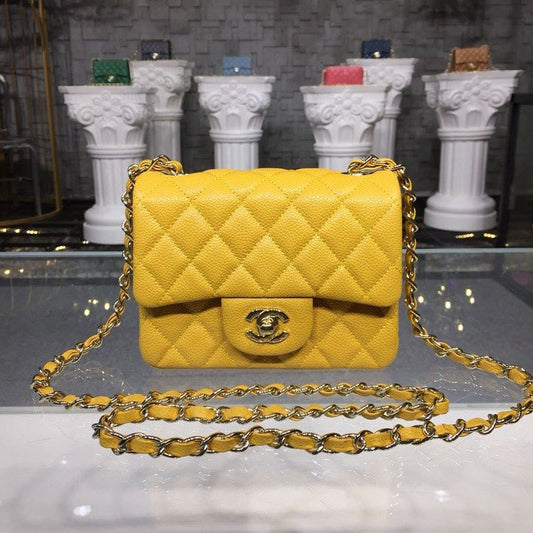 ChanelMini Flap Bag Caviar Yellow For Women, Women’s Bags, Shoulder And Crossbody Bags 6.7in/17cm A35200