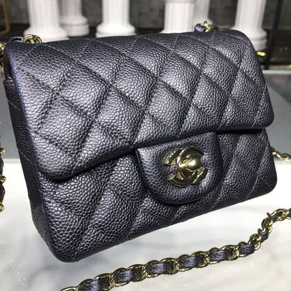 ChanelMini Flap Bag Caviar Black For Women, Women&#8217;s Bags, Shoulder And Crossbody Bags 6.7in/17cm A35200