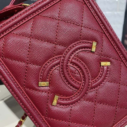 Chanel Filigree Vertical Vanity Case Bag Burgundy For Women, Women&#8217;s Handbags, Shoulder And Crossbody Bags 6.7in/17cm