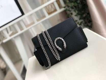 gg Dionysus Mini Chain Bag Black Metal-Free Tanned For Women 8in/20cm gg 401231 CAOGN 8176