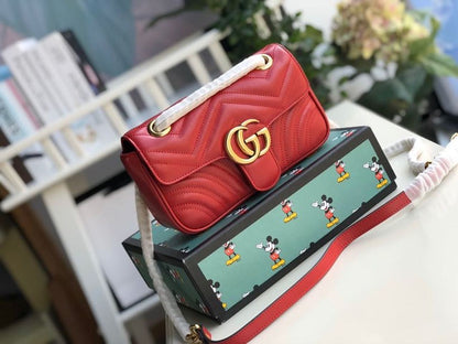 gg Marmont Matelassé Mini Bag  Red Matelassé Chevron  For Women 8.5in/22cm gg 446744