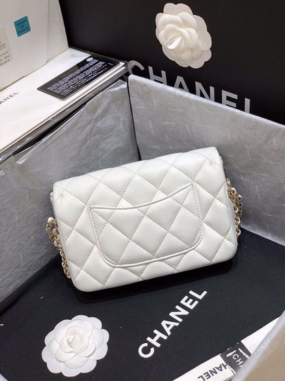 ChanelSmall Pearl Logo Strap Flap Bag White For Women, Women’s Handbags, Shoulder And Crossbody Bags 7in/18cm AS1436