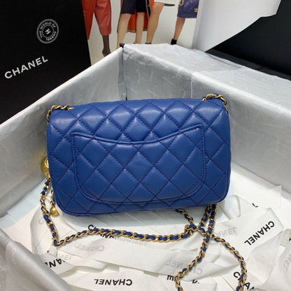 ChanelFlap Bag With ChanelBall On Strap Blue For Women, Women&#8217;s Handbags, Shoulder And Crossbody Bags 7.8in/20cm AS1787