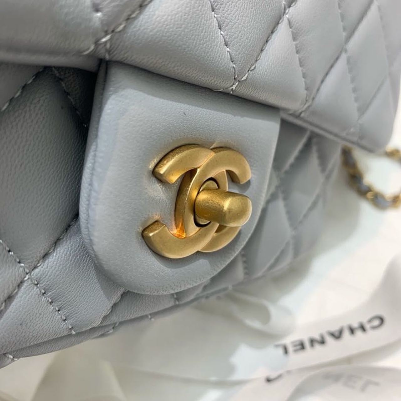 ChanelFlap Bag With ChanelBall On Strap Grey For Women, Women&#8217;s Handbags, Shoulder And Crossbody Bags 7.8in/20cm AS1787