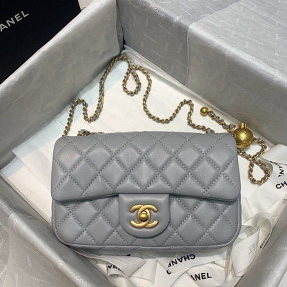 ChanelFlap Bag With ChanelBall On Strap Grey For Women, Women&#8217;s Handbags, Shoulder And Crossbody Bags 7.8in/20cm AS1787