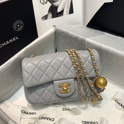 ChanelFlap Bag With ChanelBall On Strap Grey For Women, Women&#8217;s Handbags, Shoulder And Crossbody Bags 7.8in/20cm AS1787