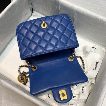 ChanelMini Flap Bag With ChanelBall On Strap Blue For Women, Women&#8217;s Handbags, Shoulder And Crossbody Bags 6.7in/17cm AS1786