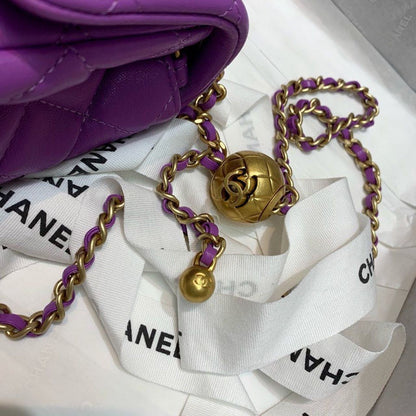 ChanelMini Flap Bag With ChanelBall On Strap Purple For Women, Women&#8217;s Handbags, Shoulder And Crossbody Bags 6.7in/17cm AS1786