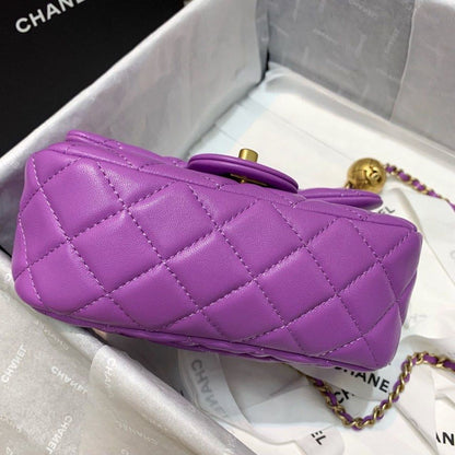 ChanelMini Flap Bag With ChanelBall On Strap Purple For Women, Women&#8217;s Handbags, Shoulder And Crossbody Bags 6.7in/17cm AS1786