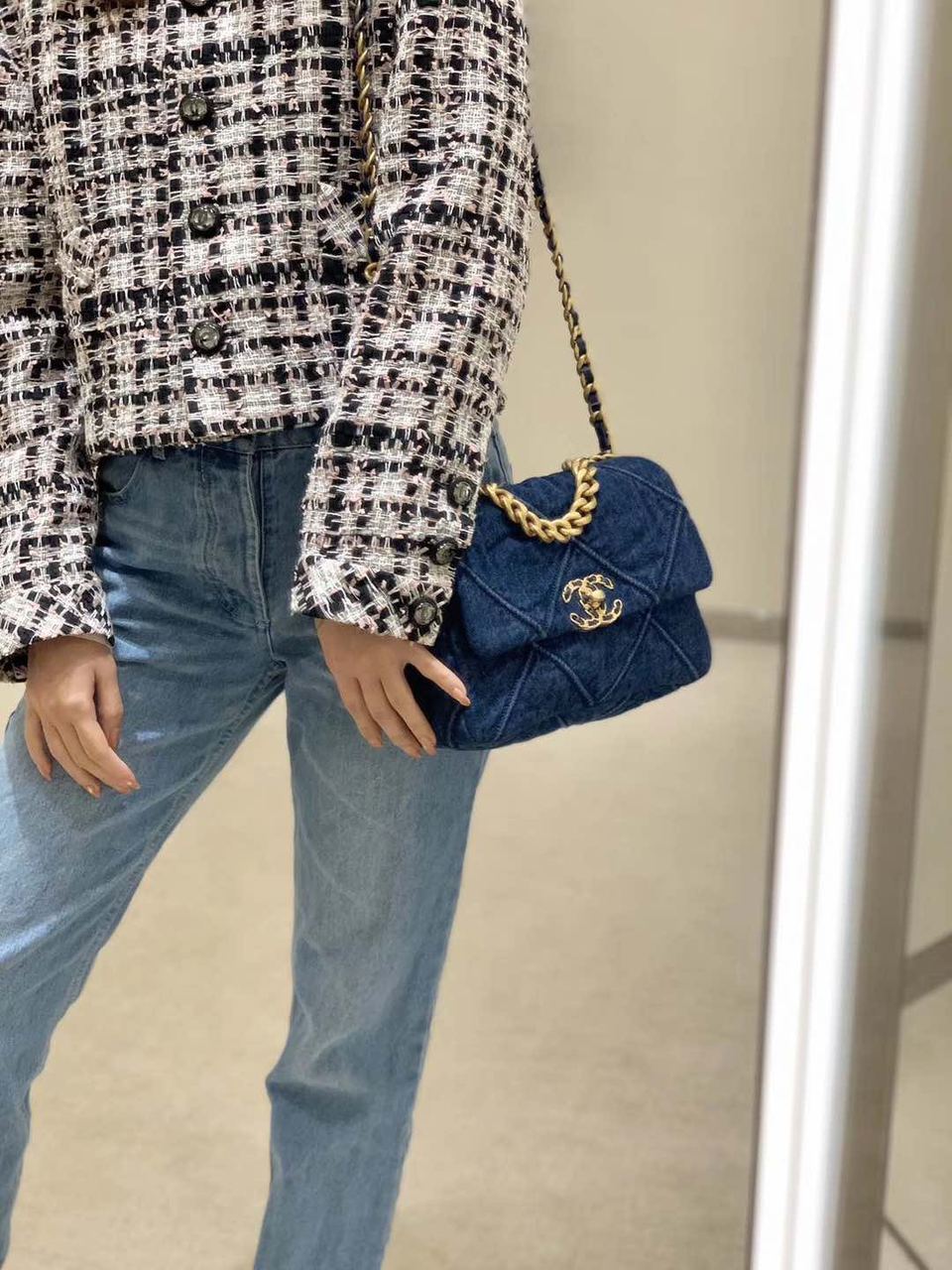 CHL 19 Handbag Denim Blue For Women, Women&#8217;s Flap Bag, Shoulder And Crossbody Bags 10.1in/26cm AS1160 B02876 N6832