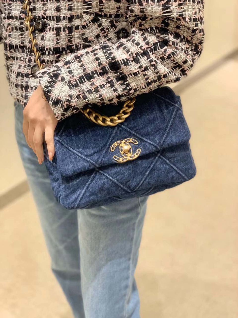 CHL 19 Handbag Denim Blue For Women, Women&#8217;s Flap Bag, Shoulder And Crossbody Bags 10.1in/26cm AS1160 B02876 N6832