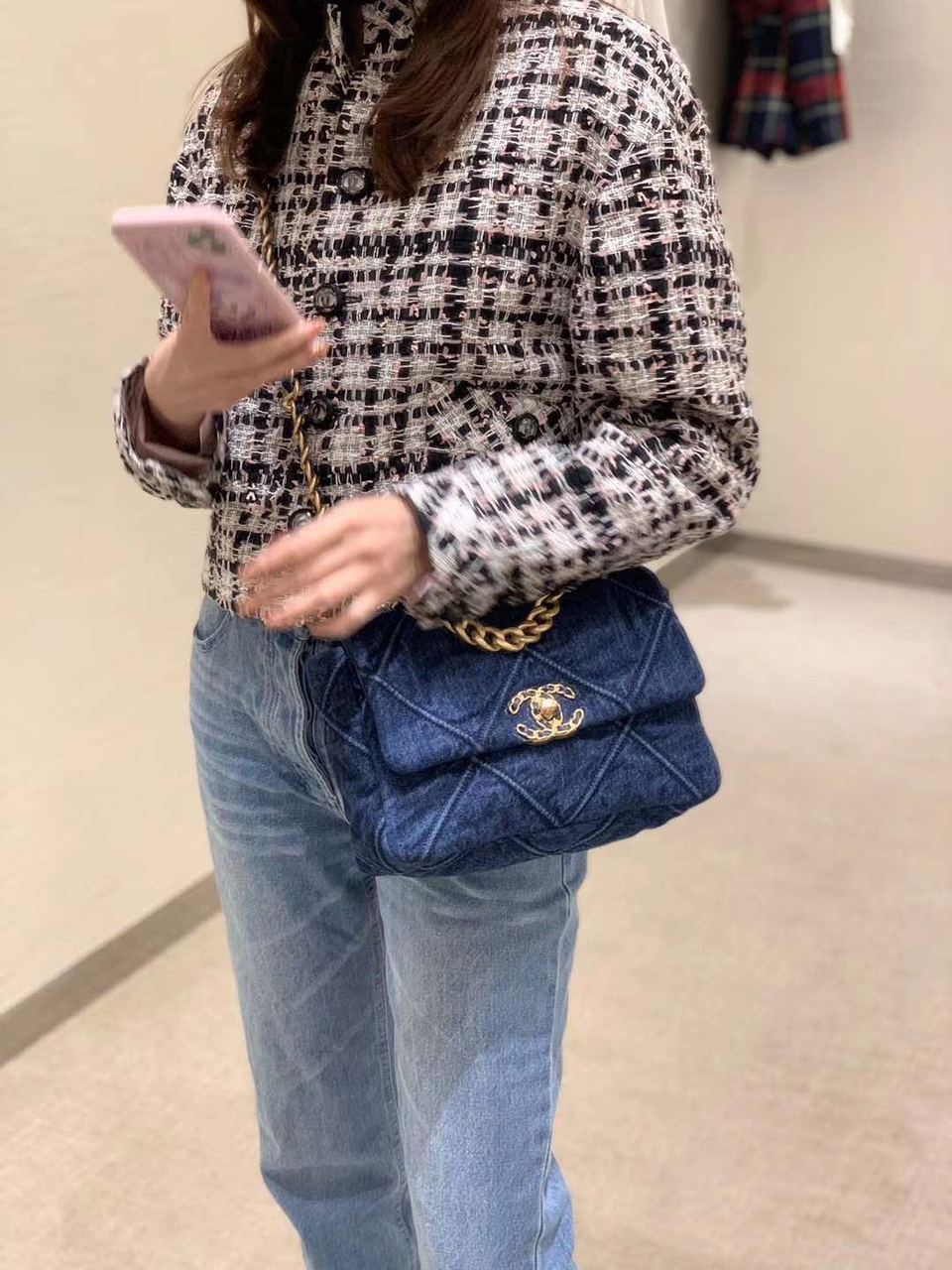 CHL 19 Handbag Denim Blue For Women, Women&#8217;s Flap Bag, Shoulder And Crossbody Bags 10.1in/26cm AS1160 B02876 N6832