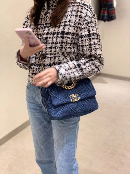 CHL 19 Handbag Denim Blue For Women, Women&#8217;s Flap Bag, Shoulder And Crossbody Bags 10.1in/26cm AS1160 B02876 N6832