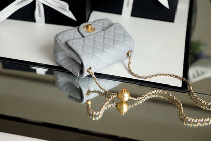 ChanelMini Flap Bag With ChanelBall On Strap Grey For Women, Women&#8217;s Handbags, Shoulder And Crossbody Bags 6.7in/17cm AS1786