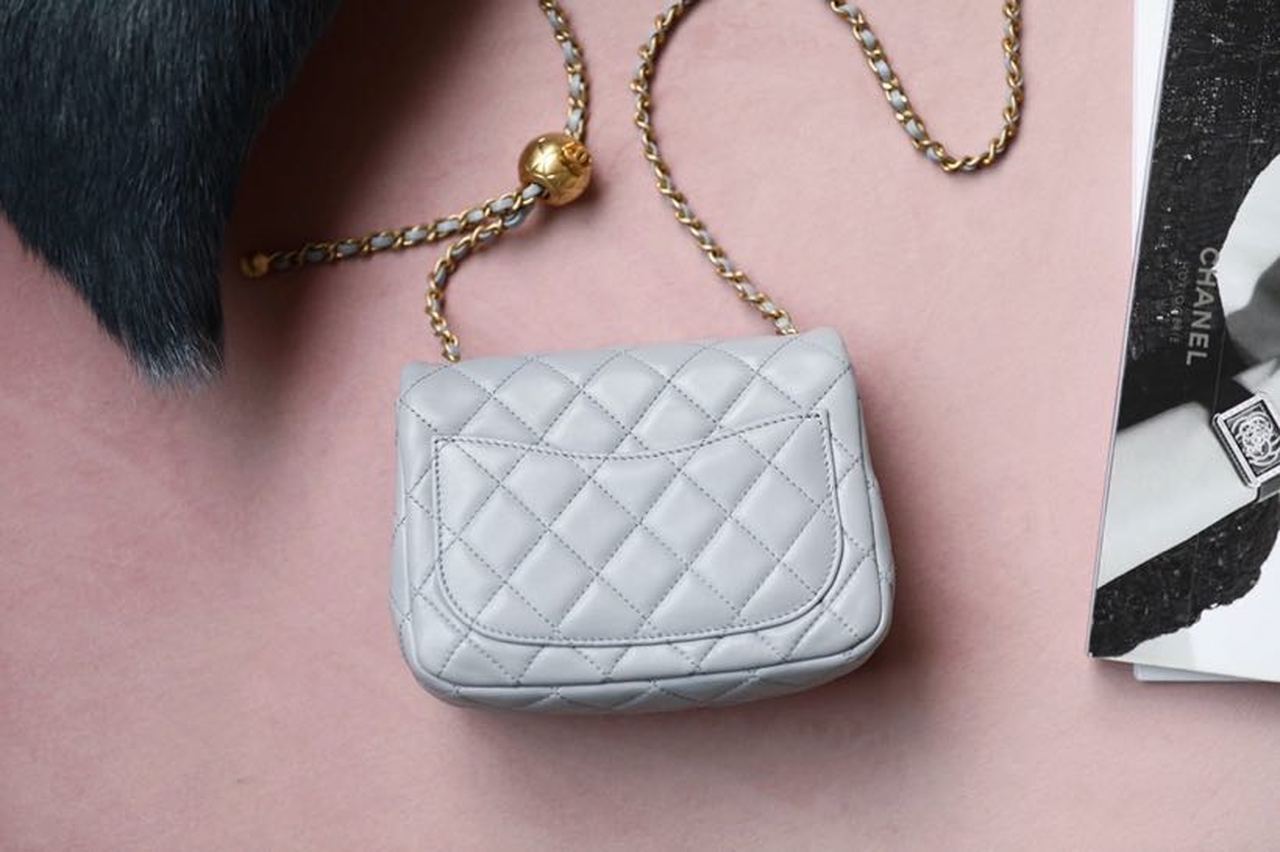 ChanelMini Flap Bag With ChanelBall On Strap Grey For Women, Women&#8217;s Handbags, Shoulder And Crossbody Bags 6.7in/17cm AS1786