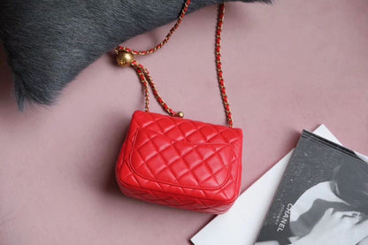 ChanelMini Flap Bag With ChanelBall On Strap Red For Women, Women&#8217;s Handbags, Shoulder And Crossbody Bags 6.7in/17cm AS1786