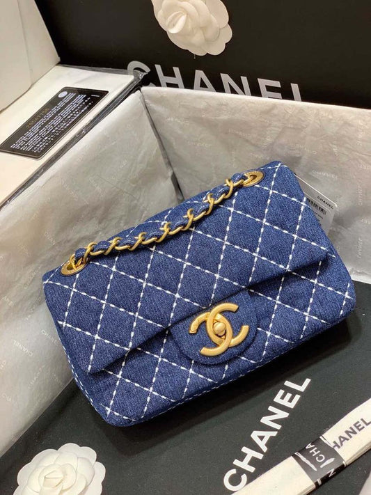 Chanel Flap Bag Denim Blue For Women, Women’s Handbags, Shoulder And Crossbody Bags 10.2in/26cm AS1328 B01897 N5398
