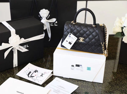 Chanel Coco With Top Handle Bag Gold Toned Hardware Black For Women 9.4in/24cm