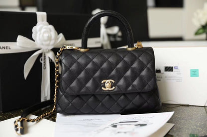 ChanelMedium Flap Bag With Top Handle Black For Women, Women’s Handbags, Shoulder And Crossbody Bags 9in/23cm A92990