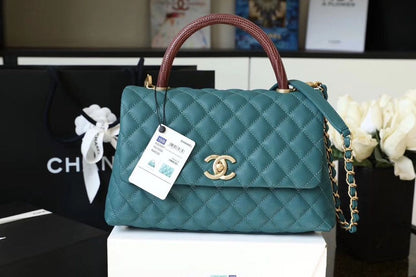 ChanelLarge Flap Bag With Top Handle Teal For Women, Women’s Handbags, Shoulder And Crossbody Bags 11in/28cm A92991