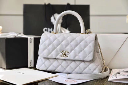 Chanel Coco With Top Handle Bag Gold Toned Hardware White For Women 9.4in/24cm